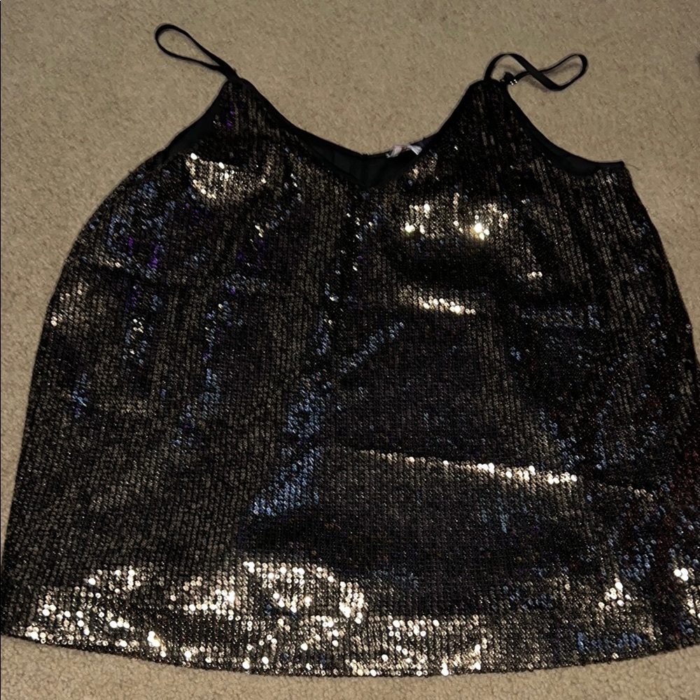 Entro Black Sequin Camisole with Spaghetti Straps